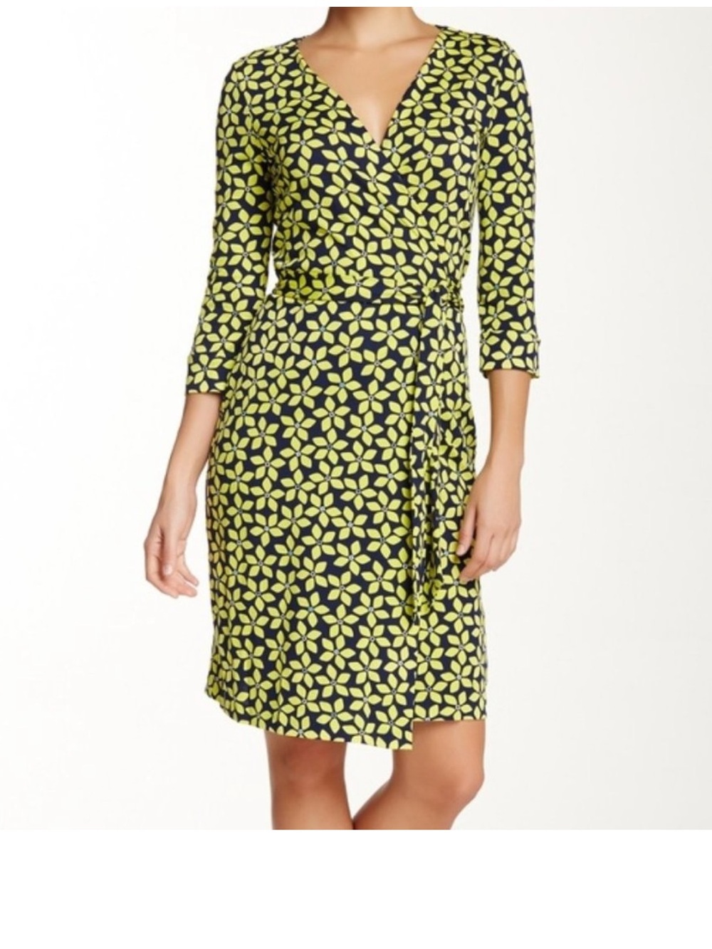 Diane Von‎ Furstenberg jersey Wrap Dress Julian Two Blue Lime DVF Size 10